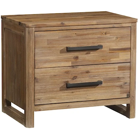 Two-Drawer Modern Rustic Nightstand with Built-In Power Strip